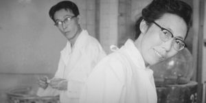 Utako and Shosuke Okamoto working in the laboratory